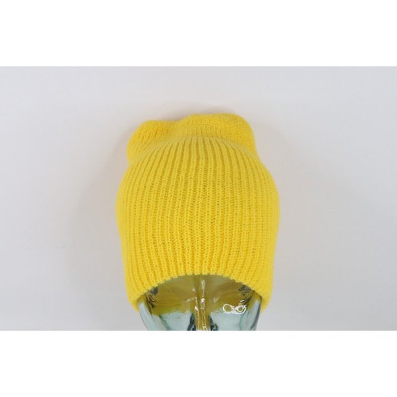 NOS Vintage 90s Streetwear Womens Blank Ribbed Knit Winter Beanie Hat Cap Yellow main image 4